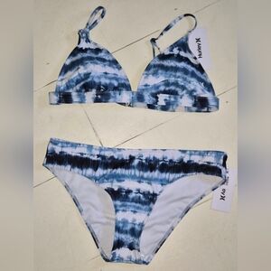 Hurley Blue & White Tie-Dye Triangle Bikini Set